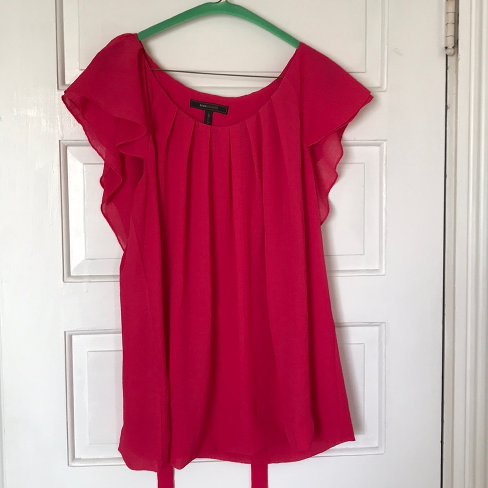 BCBGMaxazria pink crepe flutter sleeve top